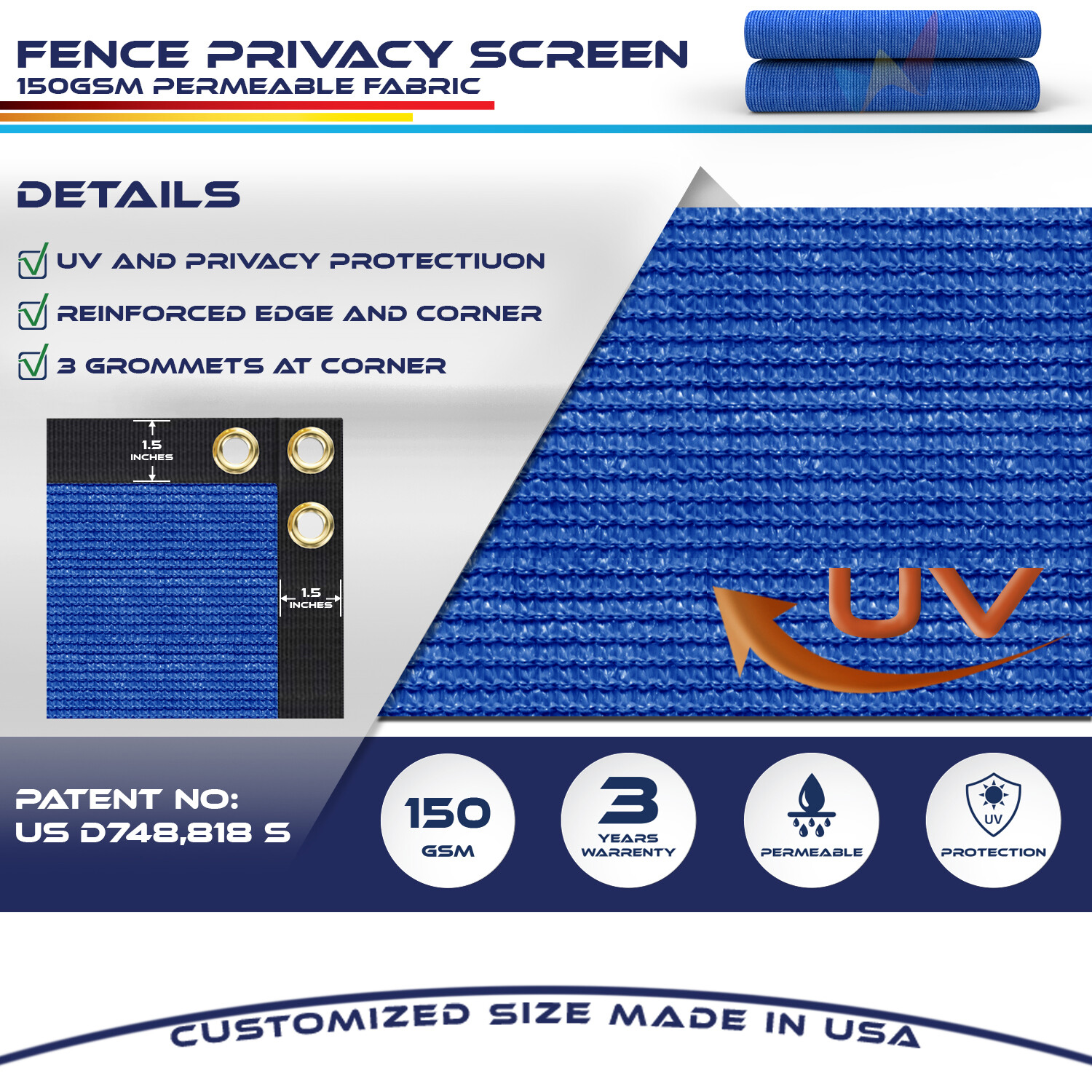 4' 5' 6' 8' Privacy Fence Screen Garden Windscreen Heavy Duty Shade Cover Blue