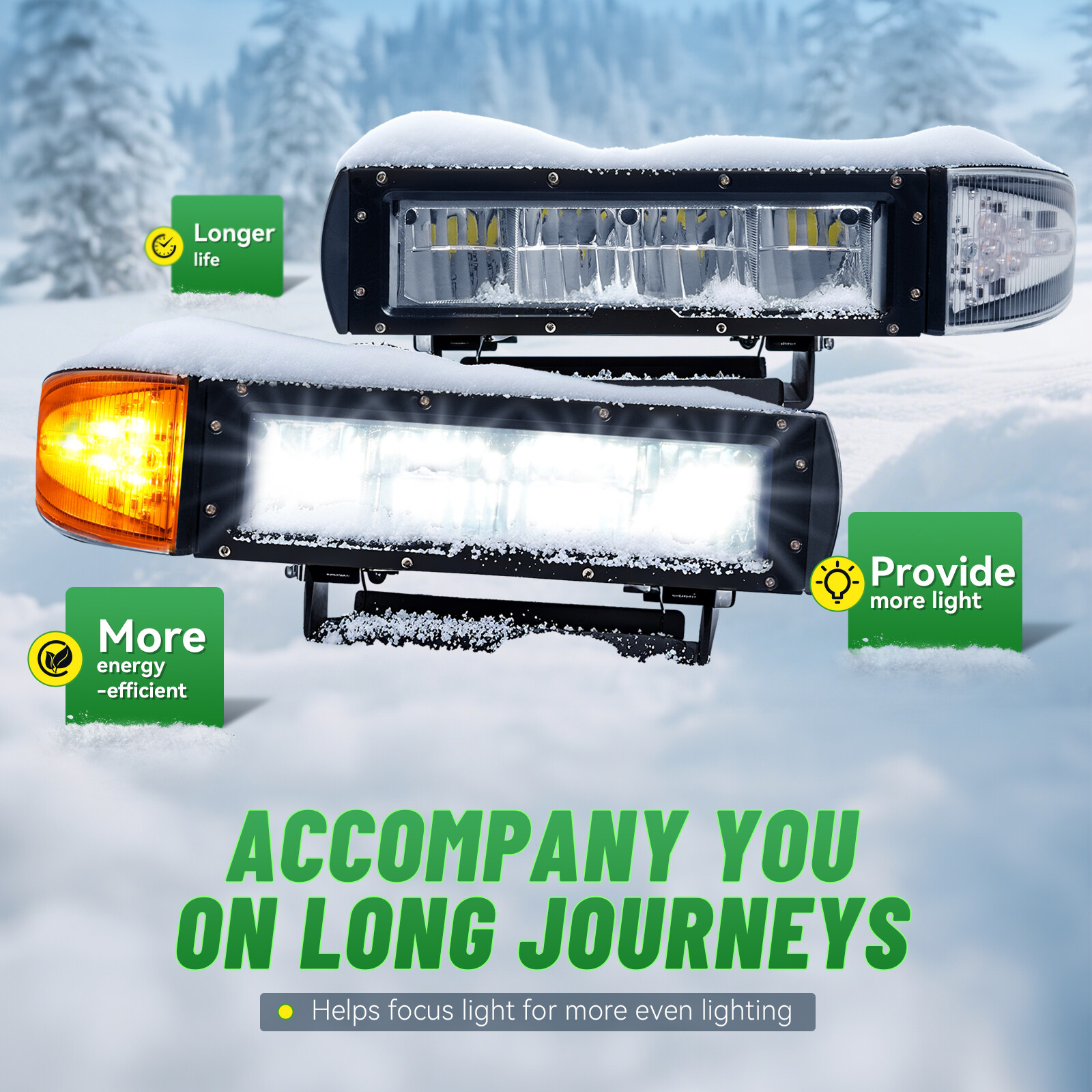 2PCS Universal Headlight Heated LED Plow Lights Replaces #1312100