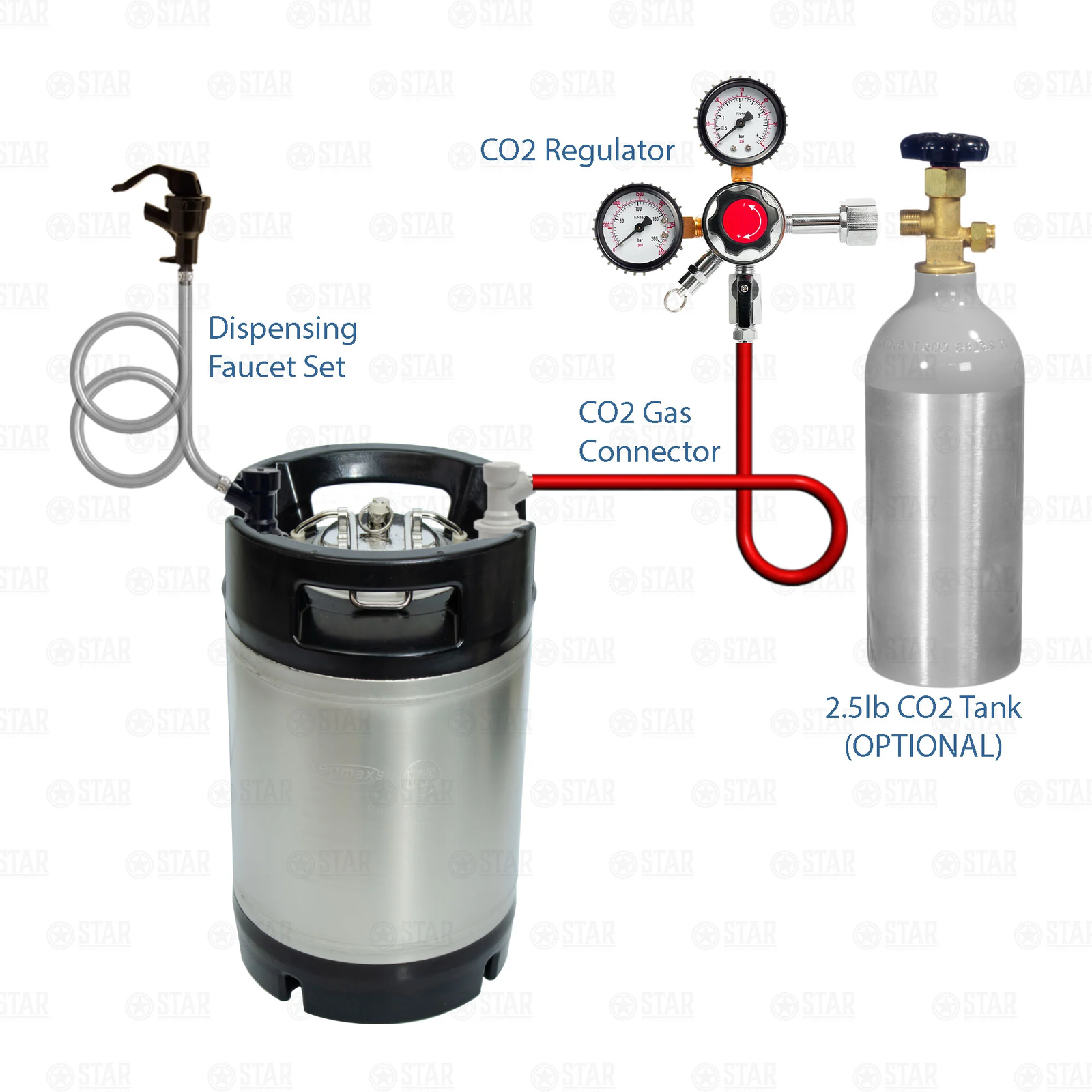 2.5 Gallon DIY Home Sparkling Carbonated Water Making CO2 Keg Dispensing Kit