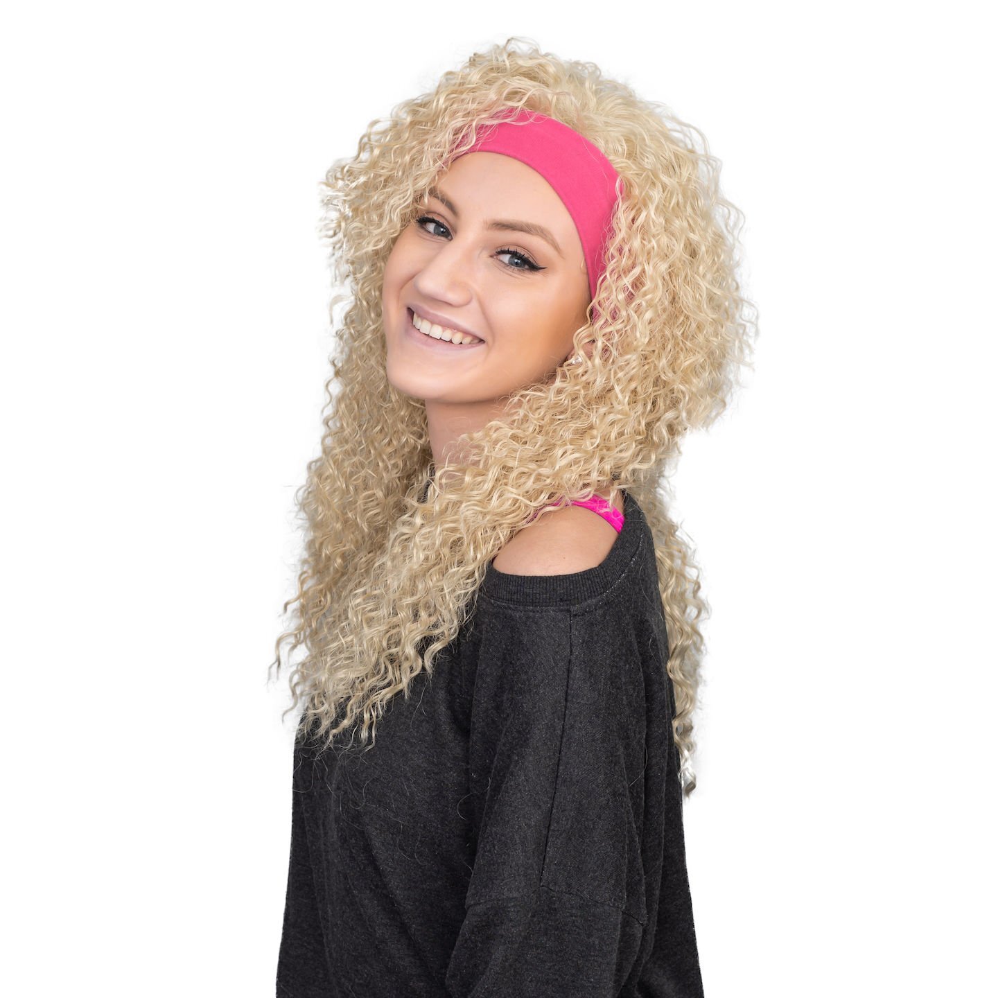 Retro 80s Aerobic Instructor Deluxe Wig & Headband Halloween Cosplay Costume Set