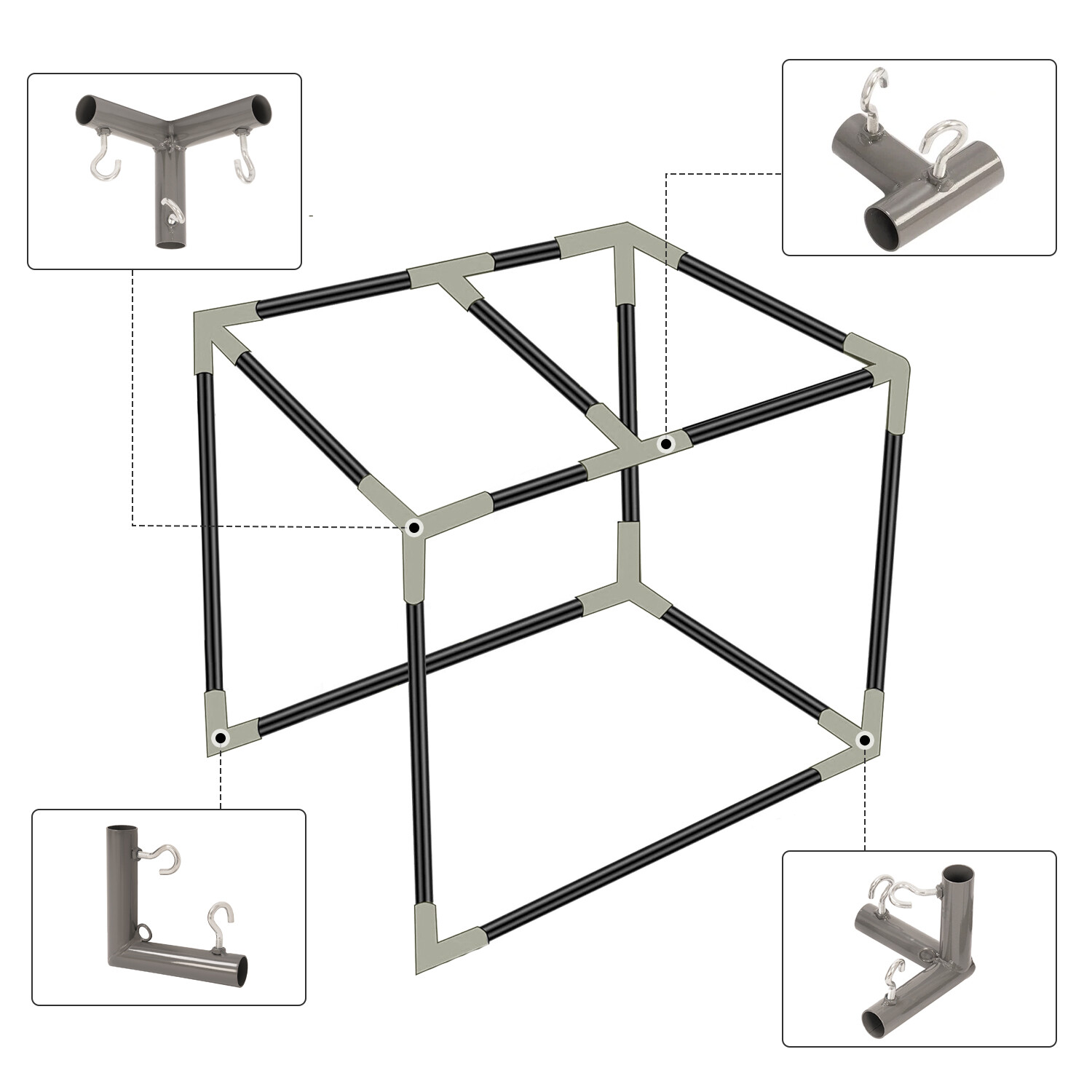 10 X 1" Golf Frame Corner Kit with Threaded Eye For DIY Outdoor Golf Cage Net
