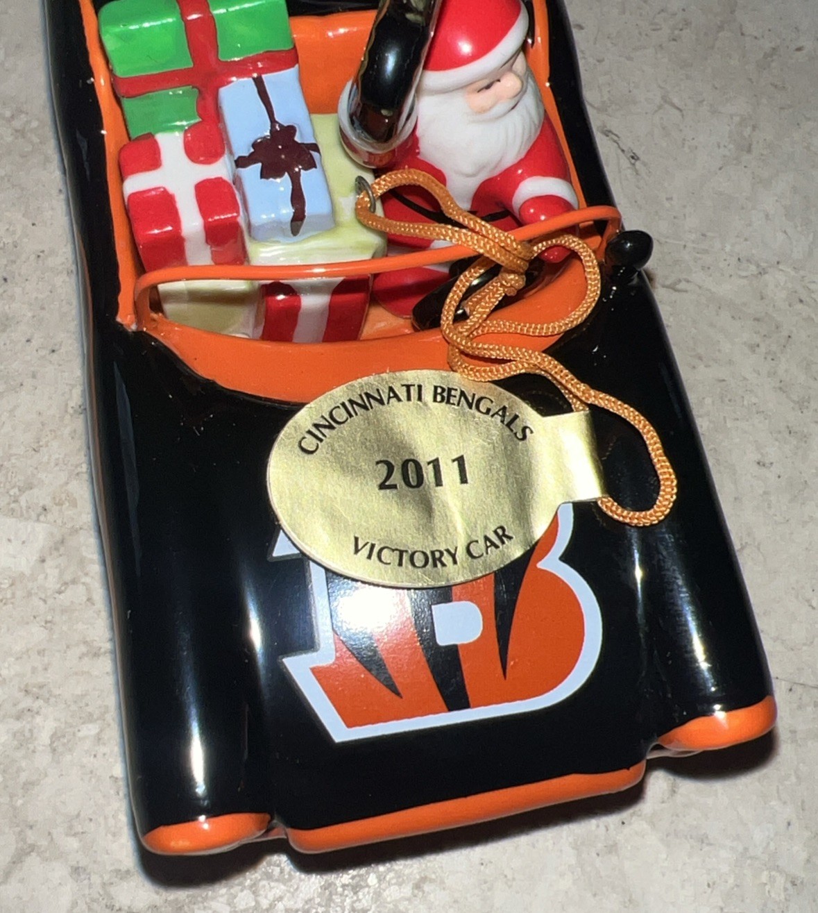The Danbury Mint Cincinnati Bengals Porcelain Victory Car Christmas Ornament