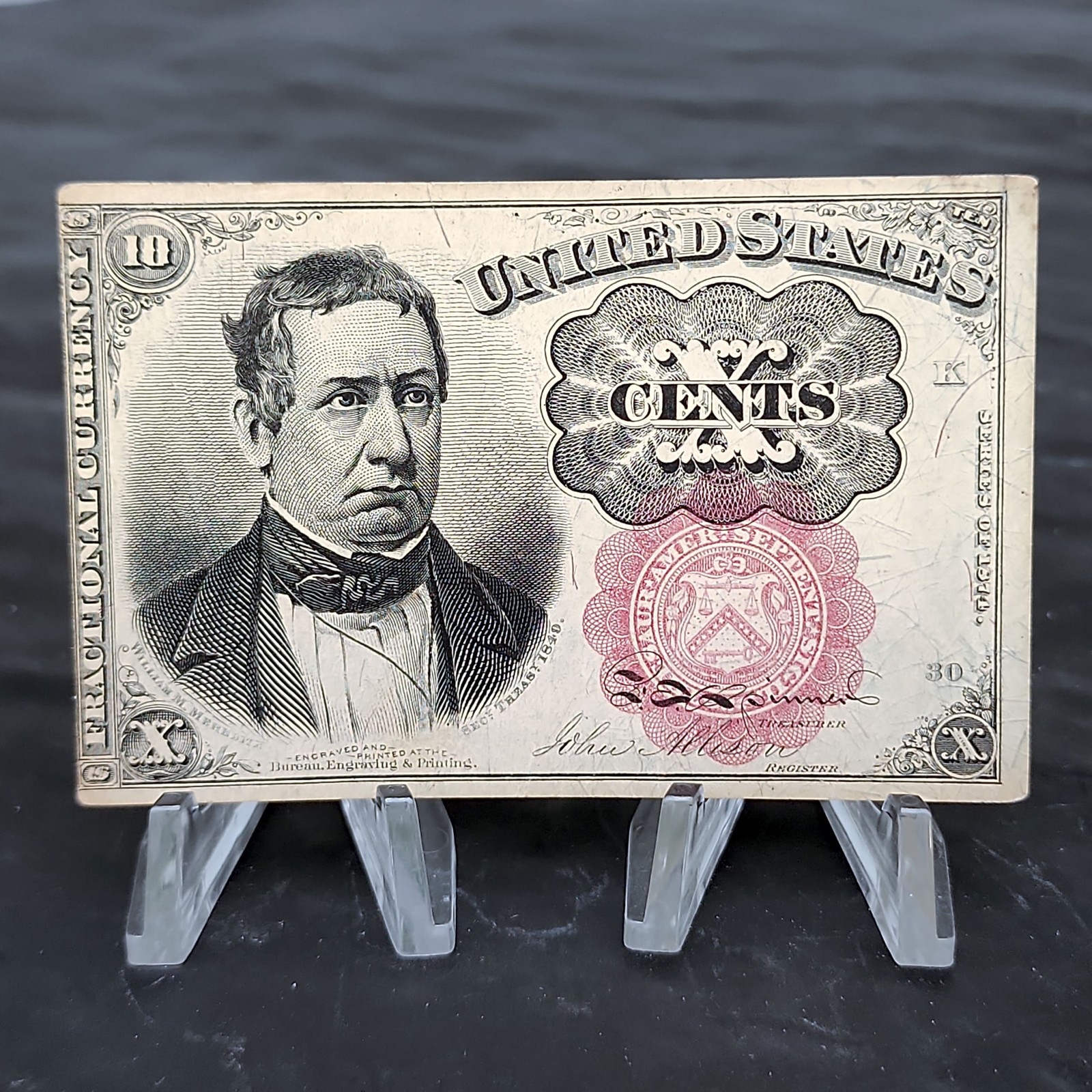1874 10c Fractional Currency 5th Issue Meredith Red Seal US Paper Money Bill✅
