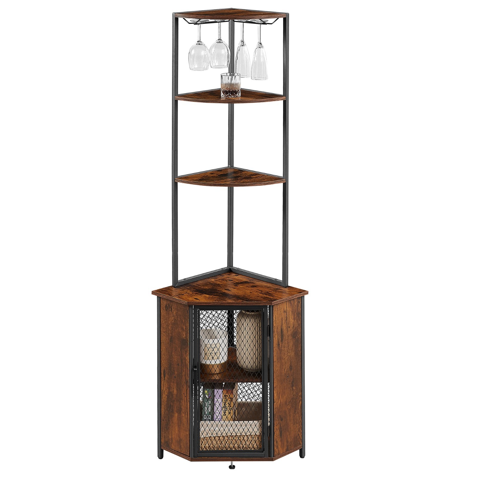 5-Tier Corner Shelf Tall Bookcase Storage Cabinet with Wine Rack Display Rack