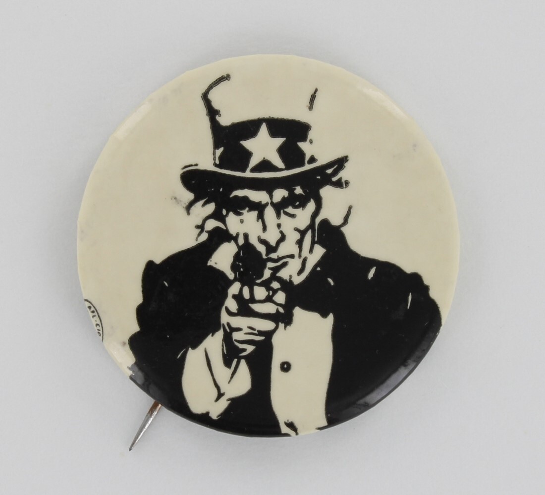 Uncle Sam With Gun 1968 Vietnam War Protest Pin Beatnik Radical Counter Culture