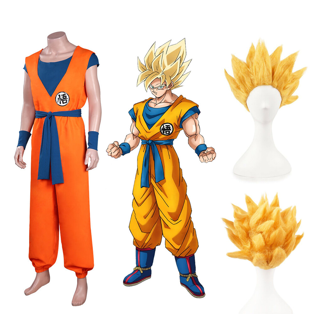 Dragon Ball Z Goku Adult Anime Costume Cosplay Optional Super Saiyan Wig