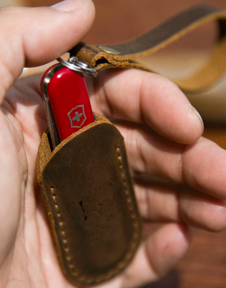 fold knife Jackknife bag holder pouch cow leather cover handmade brown H503