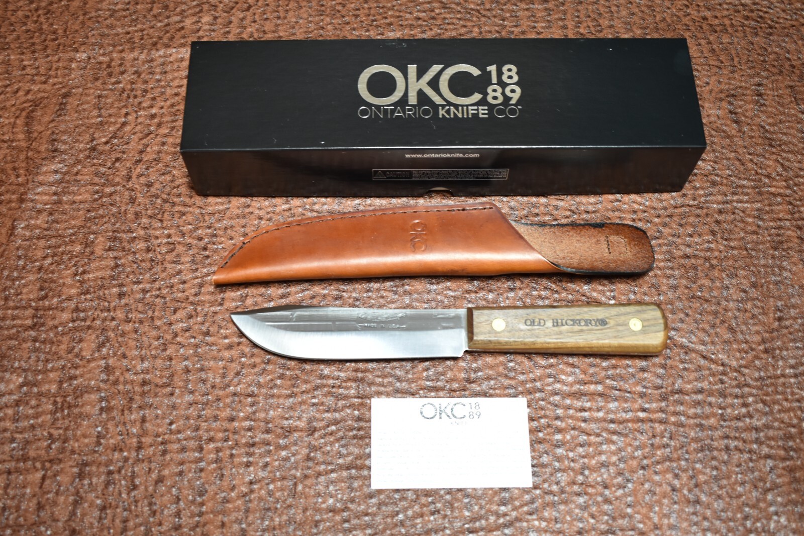 OLD HICKORY MADE IN USA WOOD FIXED BLADE HUNTING SKINNING BUTCHER KNIFE ONTARIO
