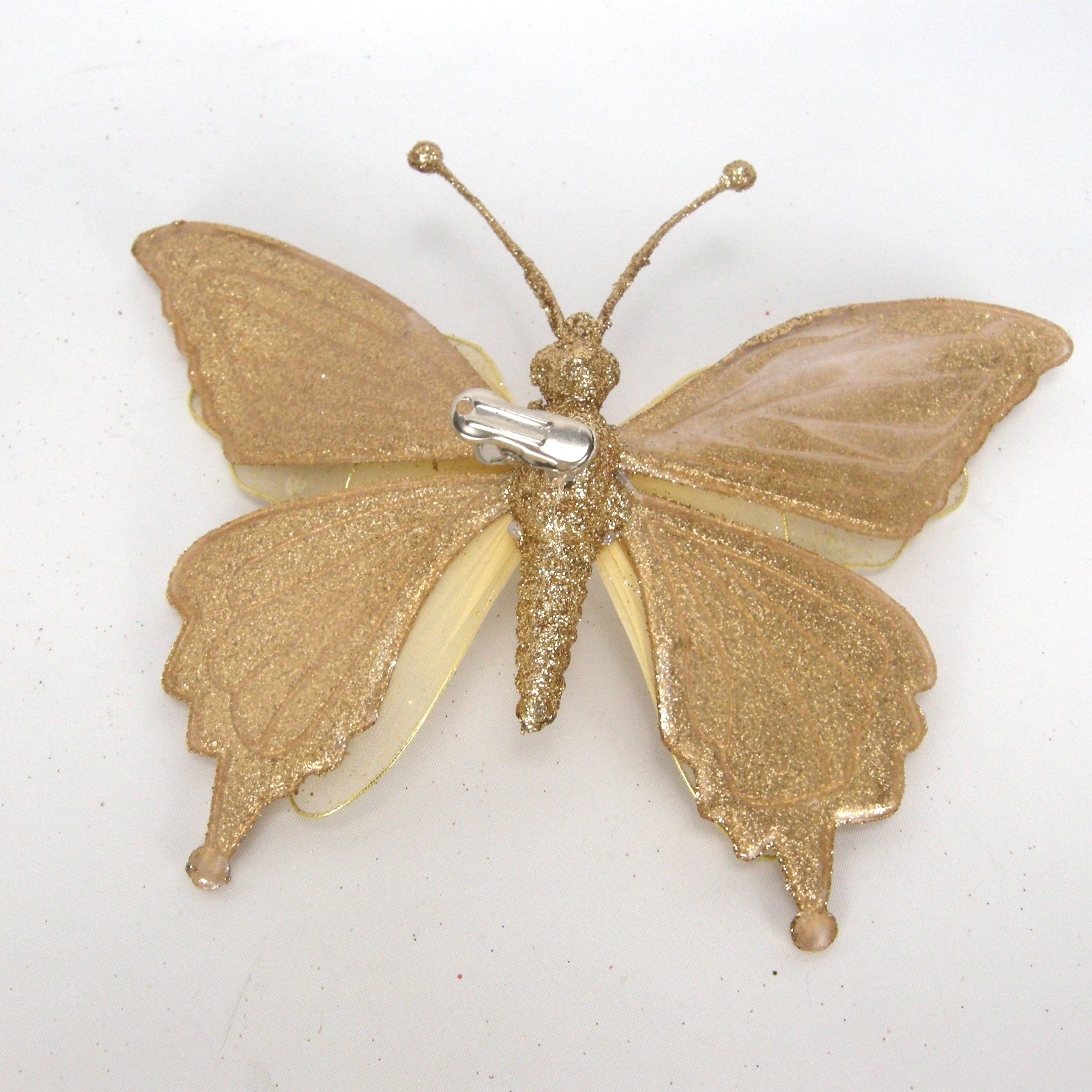 Glittered Gold Butterfly Clip On Craft Decorations Floral 2 Large 4 Medium Set