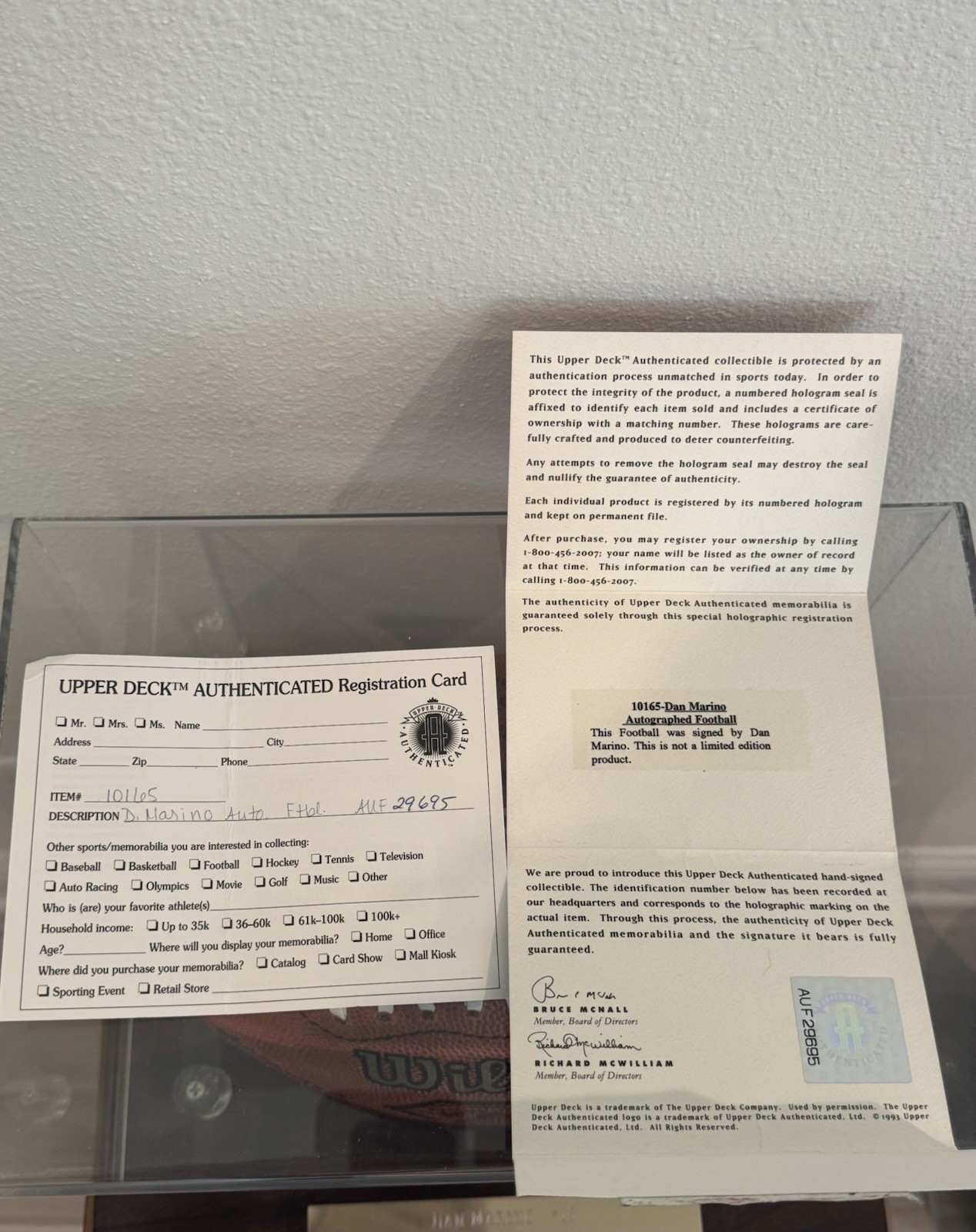 Dan Marino Dolphins HOF Signed Autograph Football Upper Deck COA