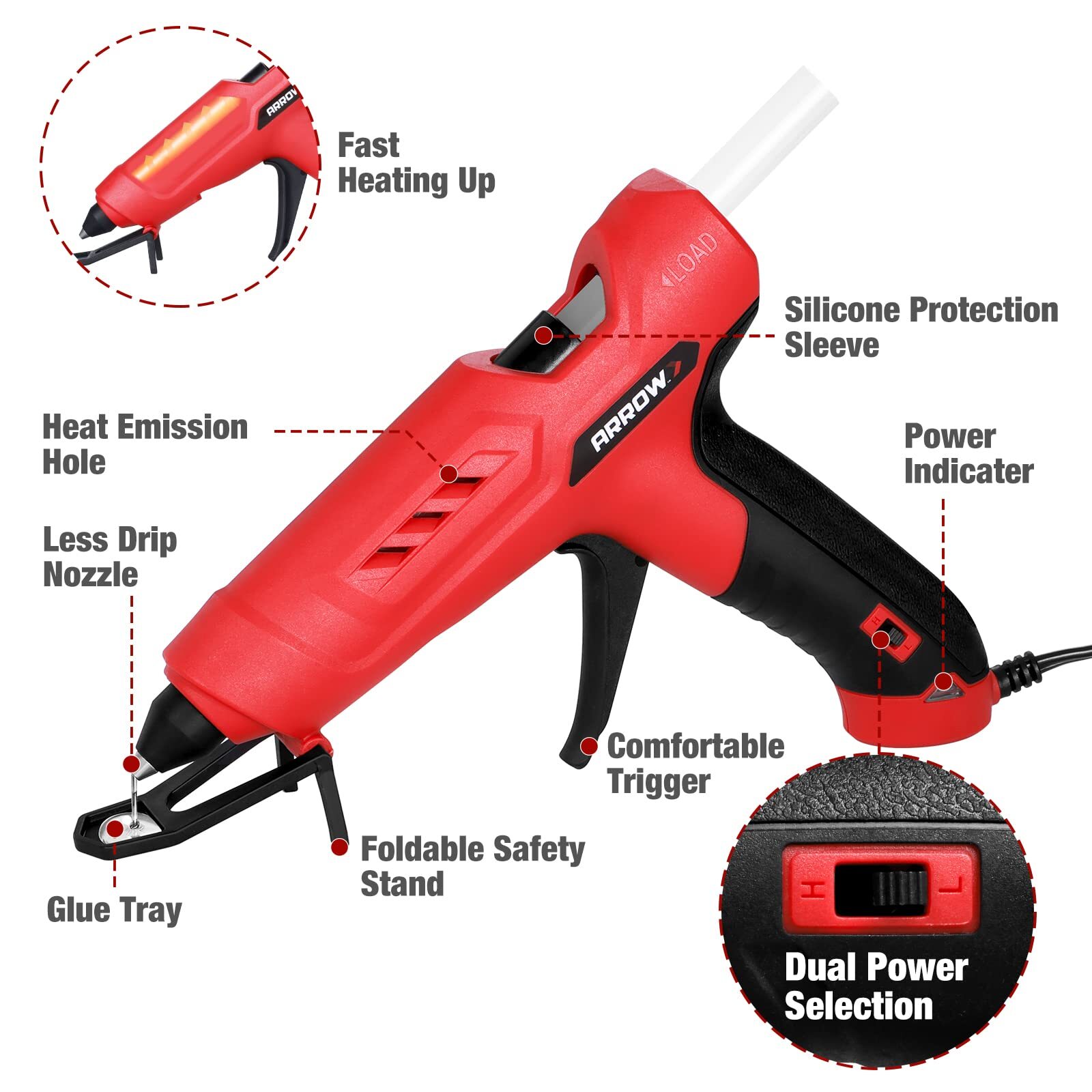 Arrow Heavy Duty Hot Glue Gun Kits High/Low Temp Glue Gun w/12PC Glue Gun Sticks