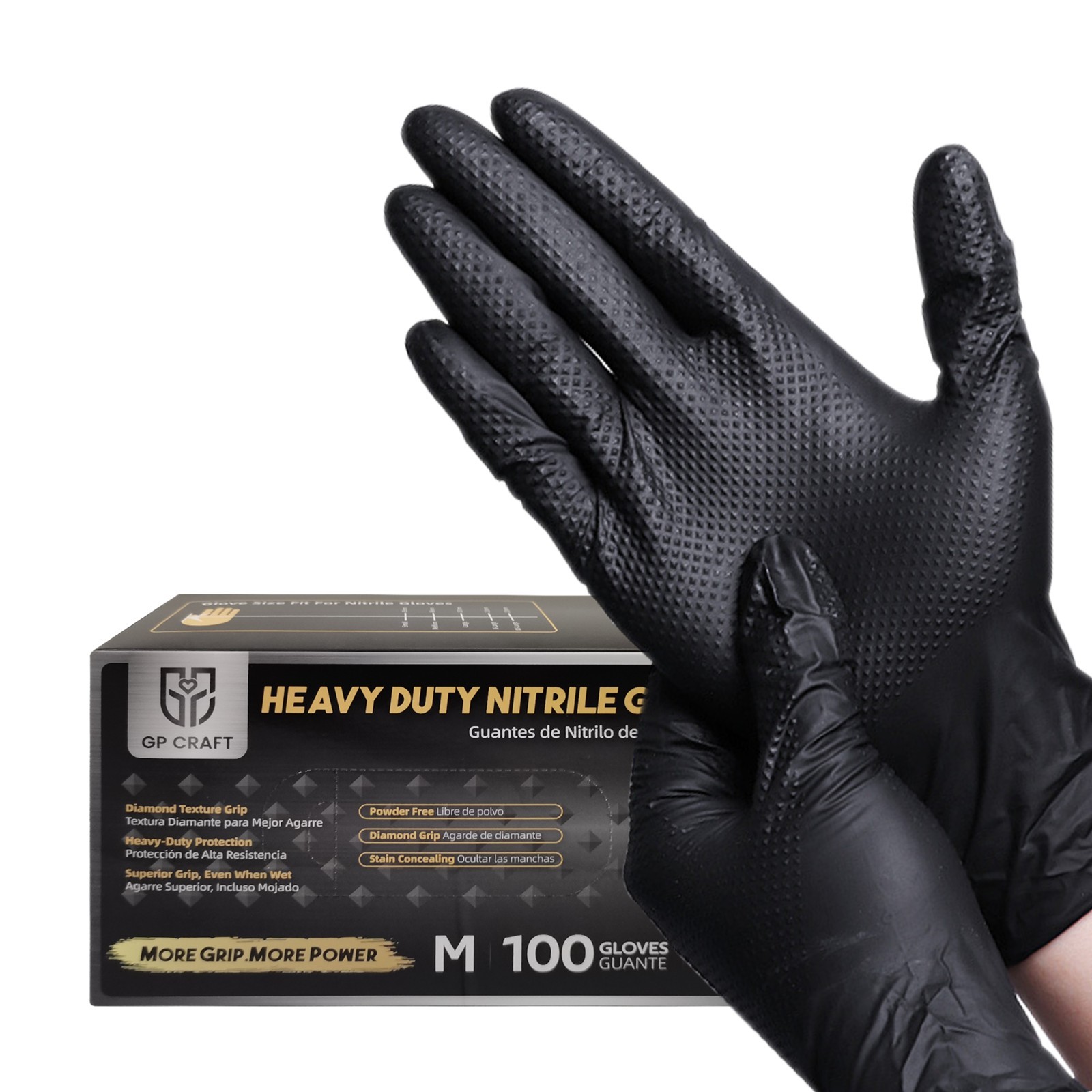 GP Craft Black Nitrile Gloves Diamond Grip 8Mil Disposable Latex Free 1000/Case