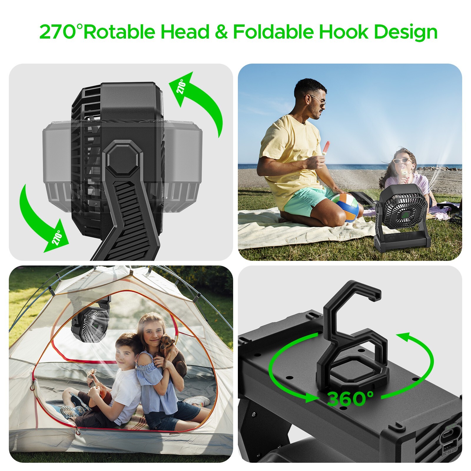 Up to 58hours Battery Portable Camping Fan with 20000mAh Rechargeable Power Bank