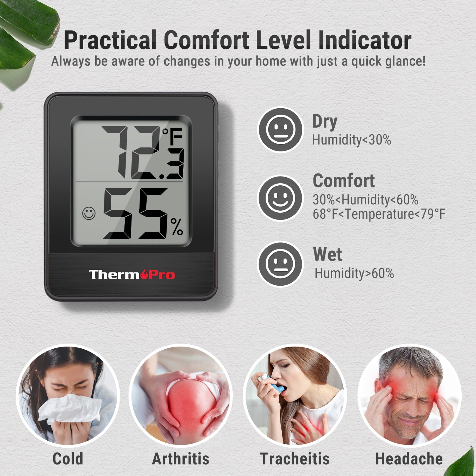 2pcs ThermoPro TP49BW Thermometer Hygrometer Digital Temperature Humidity Meter