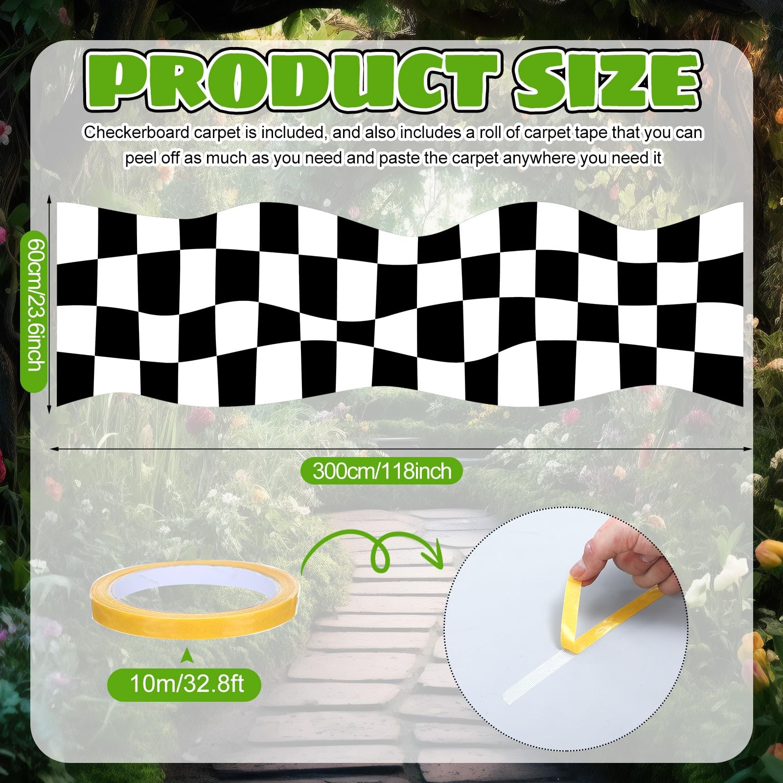 118x24 inch Checkered Aisle Runner Rug for Wonderland Birthday Party Decor