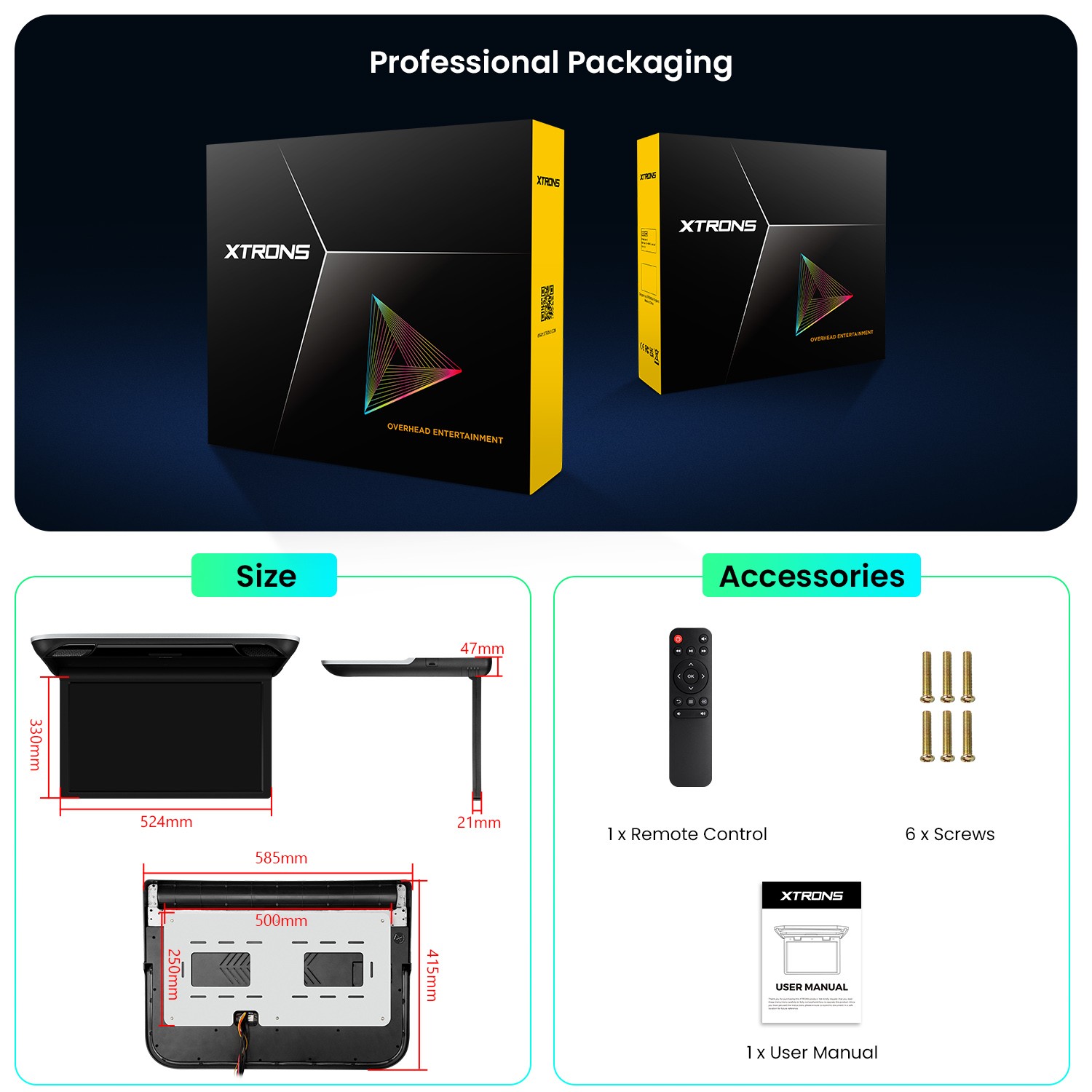 21.5" Car TV Coach Bus Flip Down Roof Monitor Overhead HD Screen 1080P USB HDMI