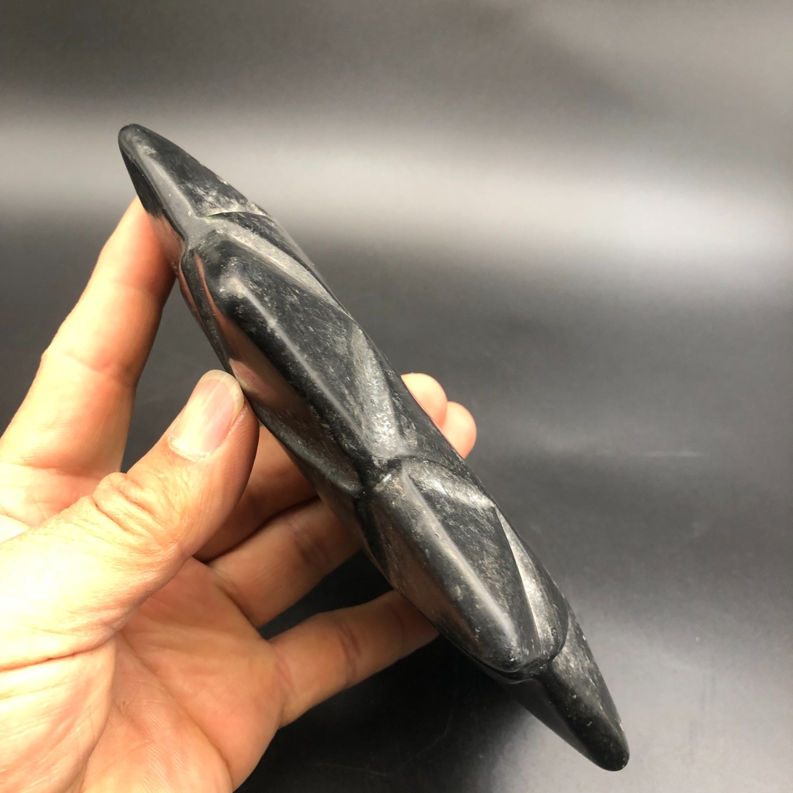 Old HongShan Culture Meteorite Jade Hand-Carved Fengshui Octagon Star Statue