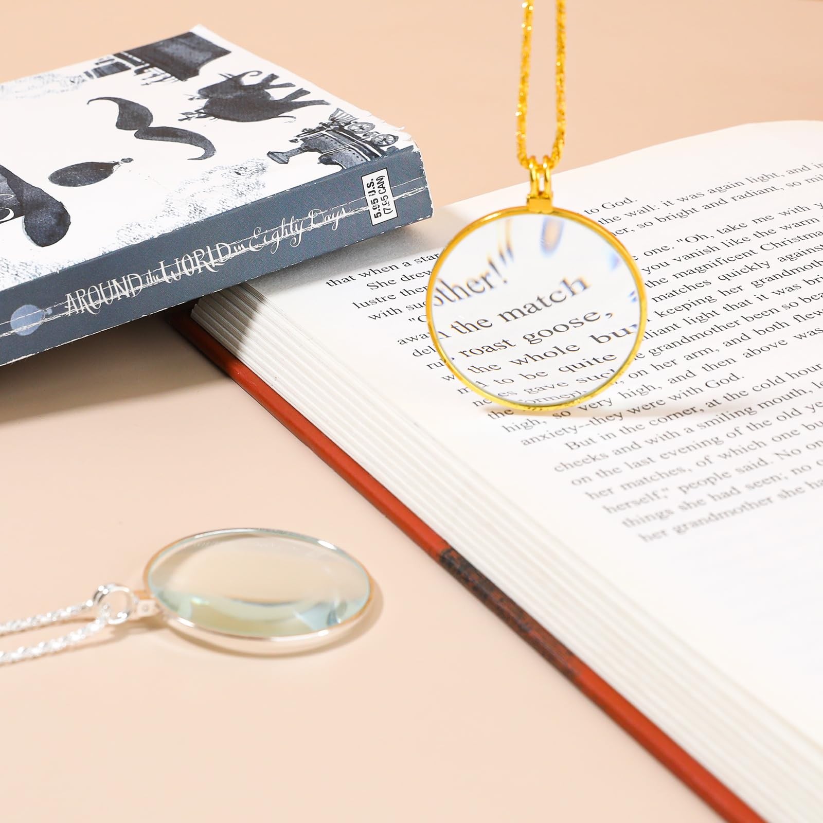 2 Colors 5X Magnifier Monocle Lens Necklace Magnifying Glass loupe on Chain V...