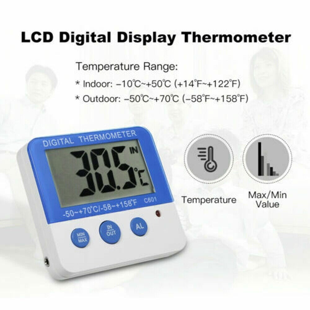 Digital Fridge Freezer Thermometer With Temperature Warning Alarm Max Min ℃/℉