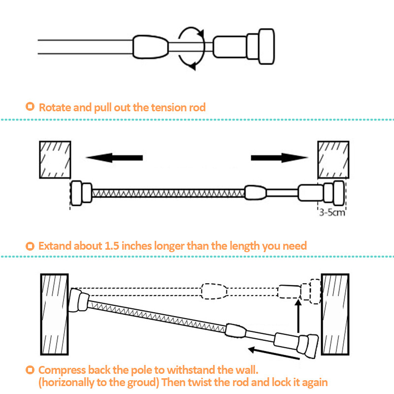 Adjustable Length Spring Loaded Tension Curtain Rod for Window Kitchen, Bathroom