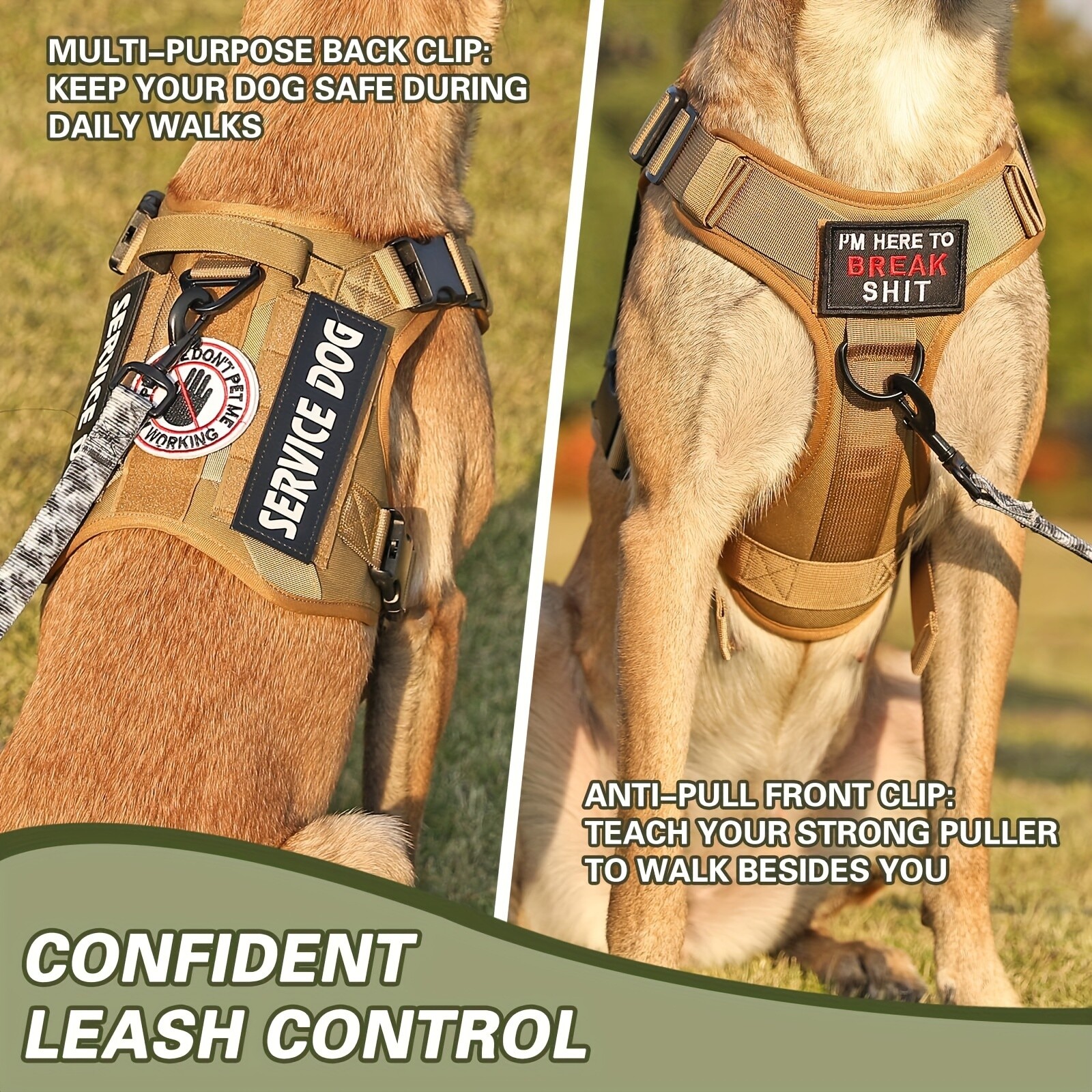 Tactical Dog Harness Adjustable Dog Vest - Easy Control No Pull ESA Dog Vest