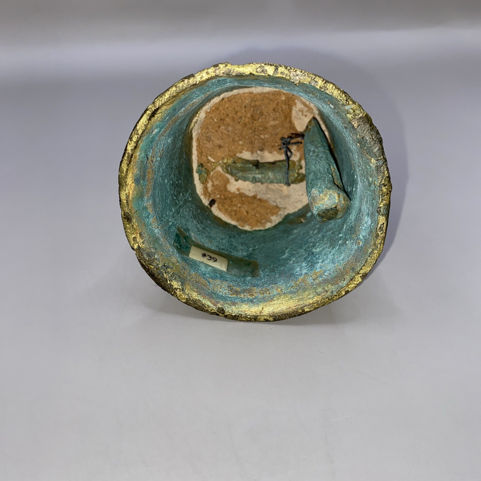 Antique BRONZE TEMPLE BELL Buddhist Tibetan Ritual Temple Bell W/ 4 Faces Handle