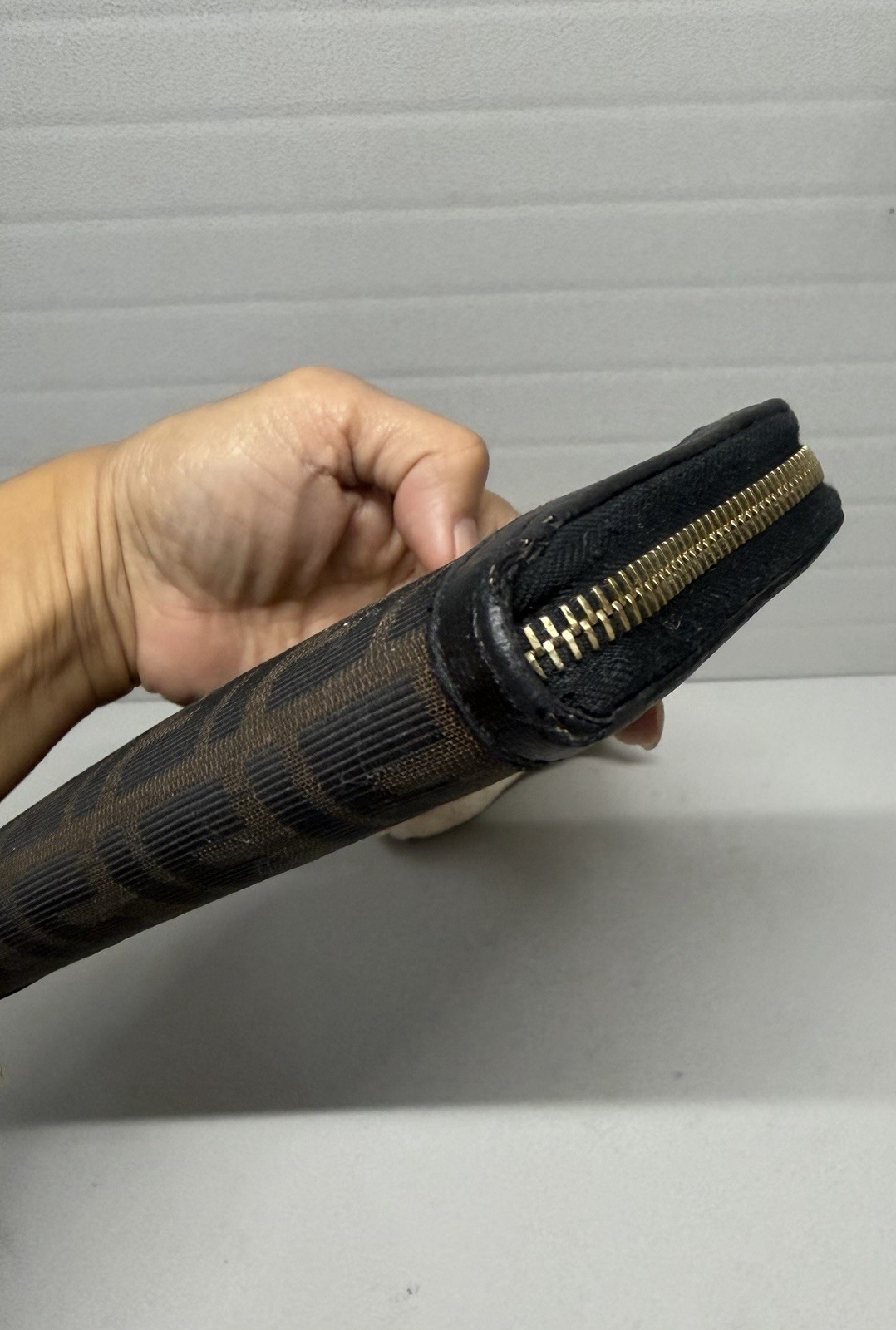 Vintage Classic FENDI ZUCCA Brown/black Trim Continental Zip Around Wallet