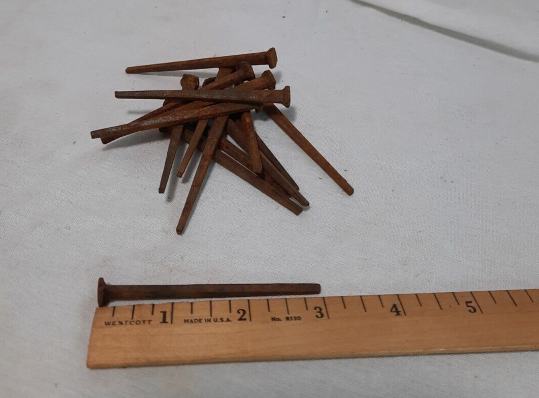 lot of 15 vintage antique 3" long square cut nails spikes rusty salvage