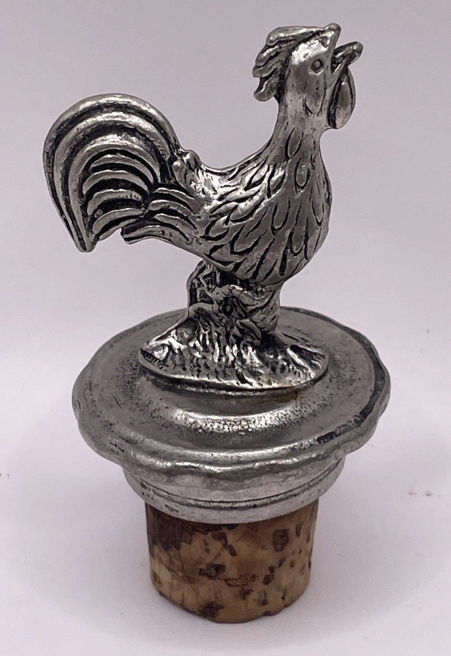 Vintage Sterling Silver Stamped 950 Rooster Wine Whiskey Bottle Stopper
