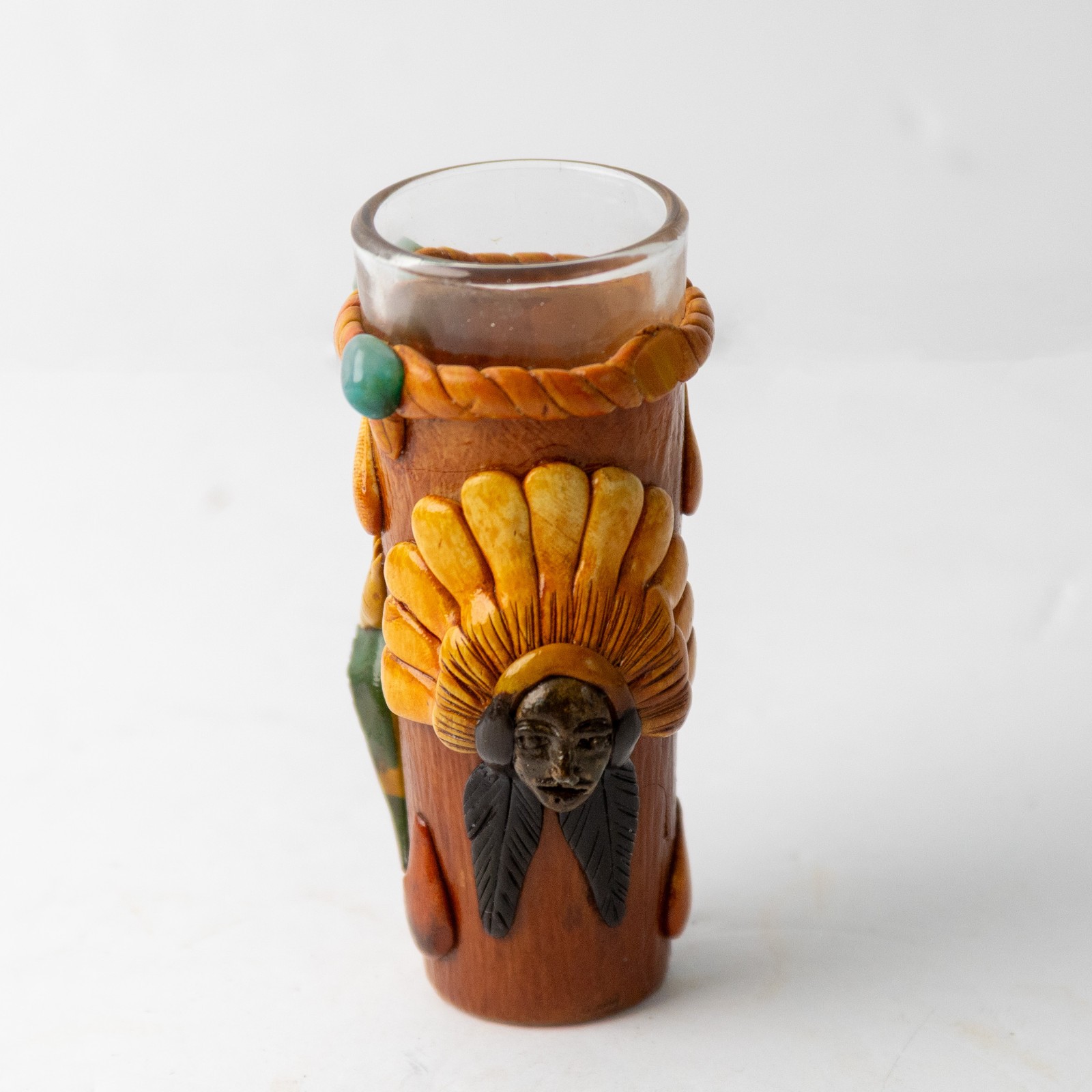 Vintage Honduras 3D Sculpted Shot Glass Set - Toucan & Mayan Chieftain Set of 2