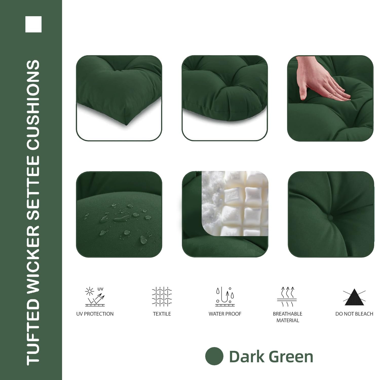 Outdoor Chair Cushions Set 22x22x4 Inch Seat Pads with Ties for Patio