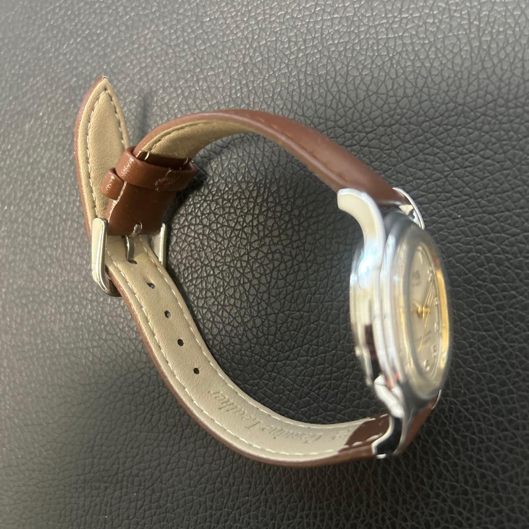 Oris Automatic Watch Timepiece Gold Dial Brown Leather Strap Vintage Style