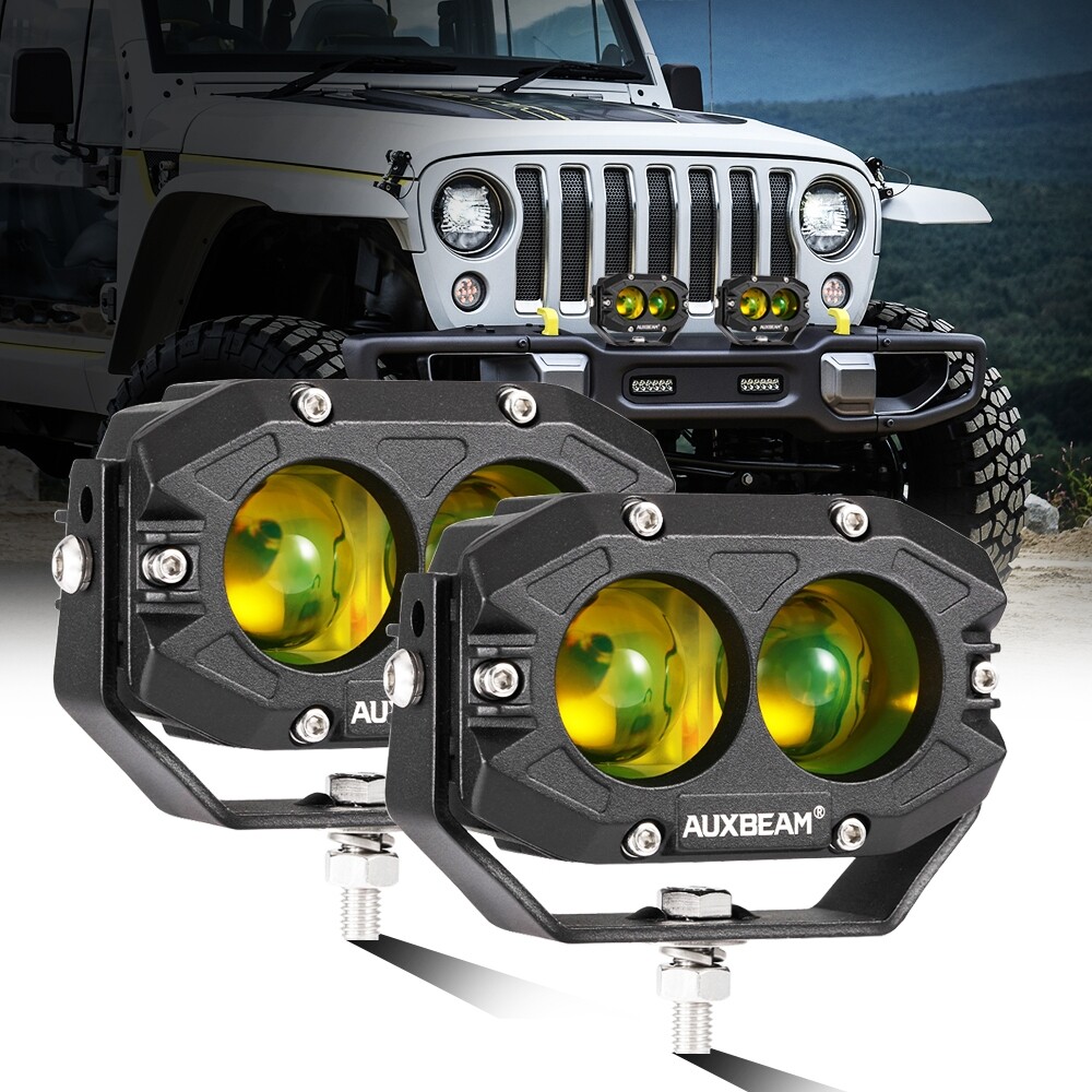 AUXBEAM 4" LED Pods Light Bar Amber Yellow Fog Lamp Offroad Driving Truck ATV