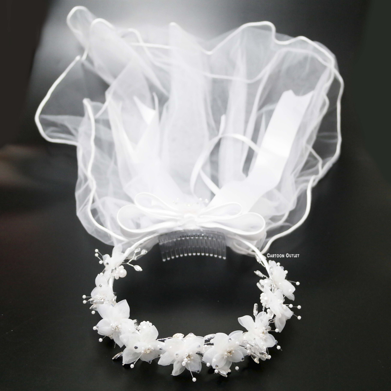 First Holy Communion Veil  Girls White Flowers Head Band Primera Comunion