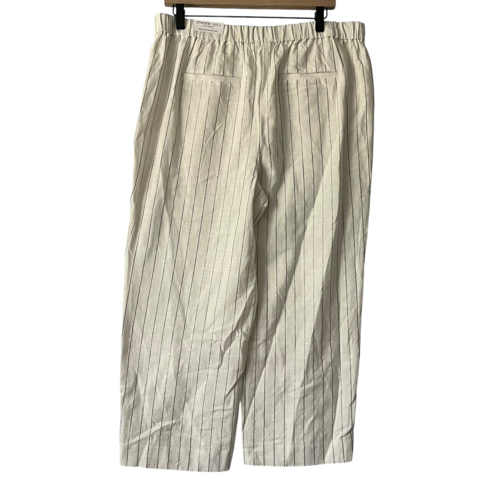 Chico's Size 2 US 12 Pull On Crop Fashion Pants Straight Metallic Stripes NEW