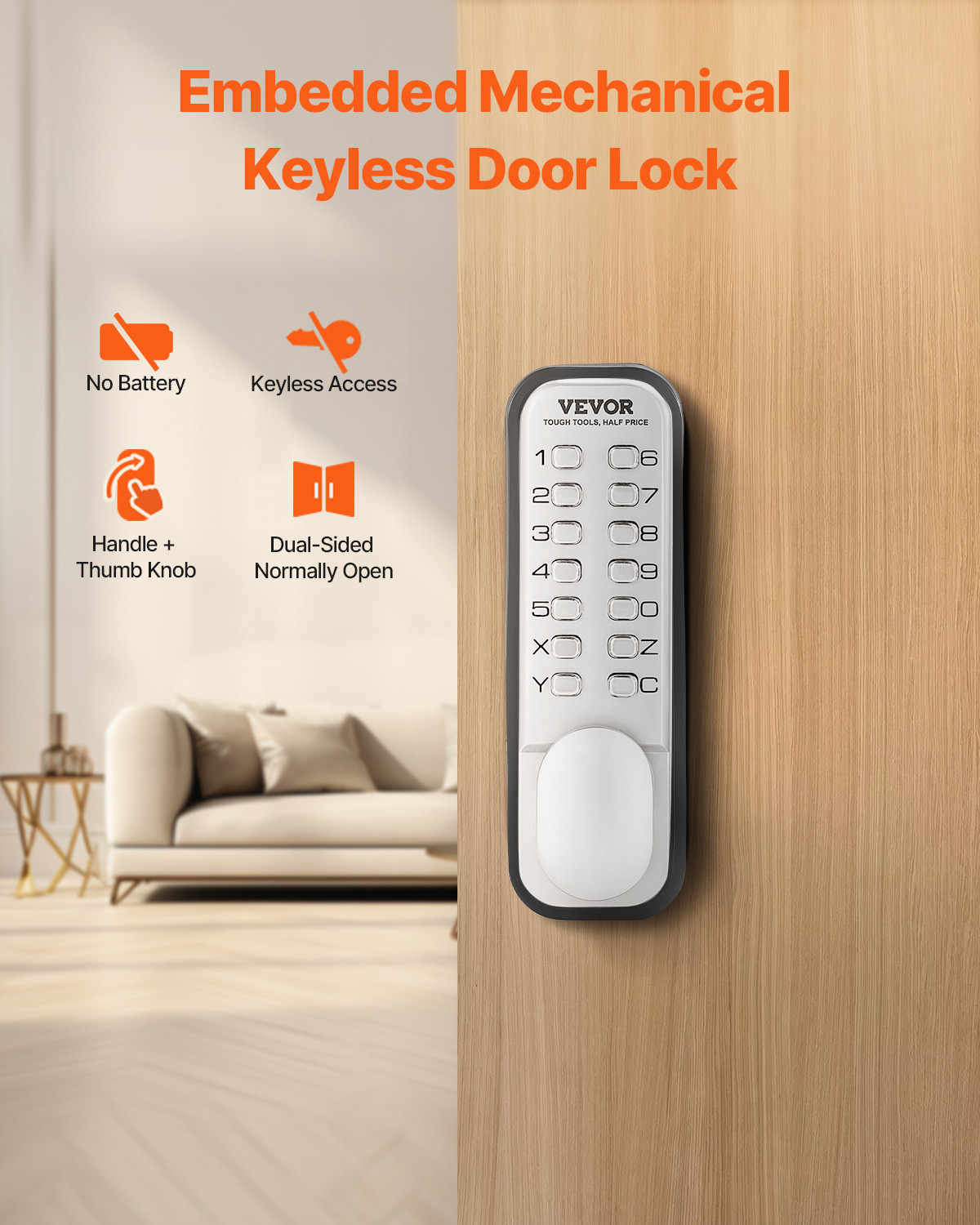 VEVOR Mechanical Keyless Entry Door Lock 14 Key Mechanical Keypad Door Knob