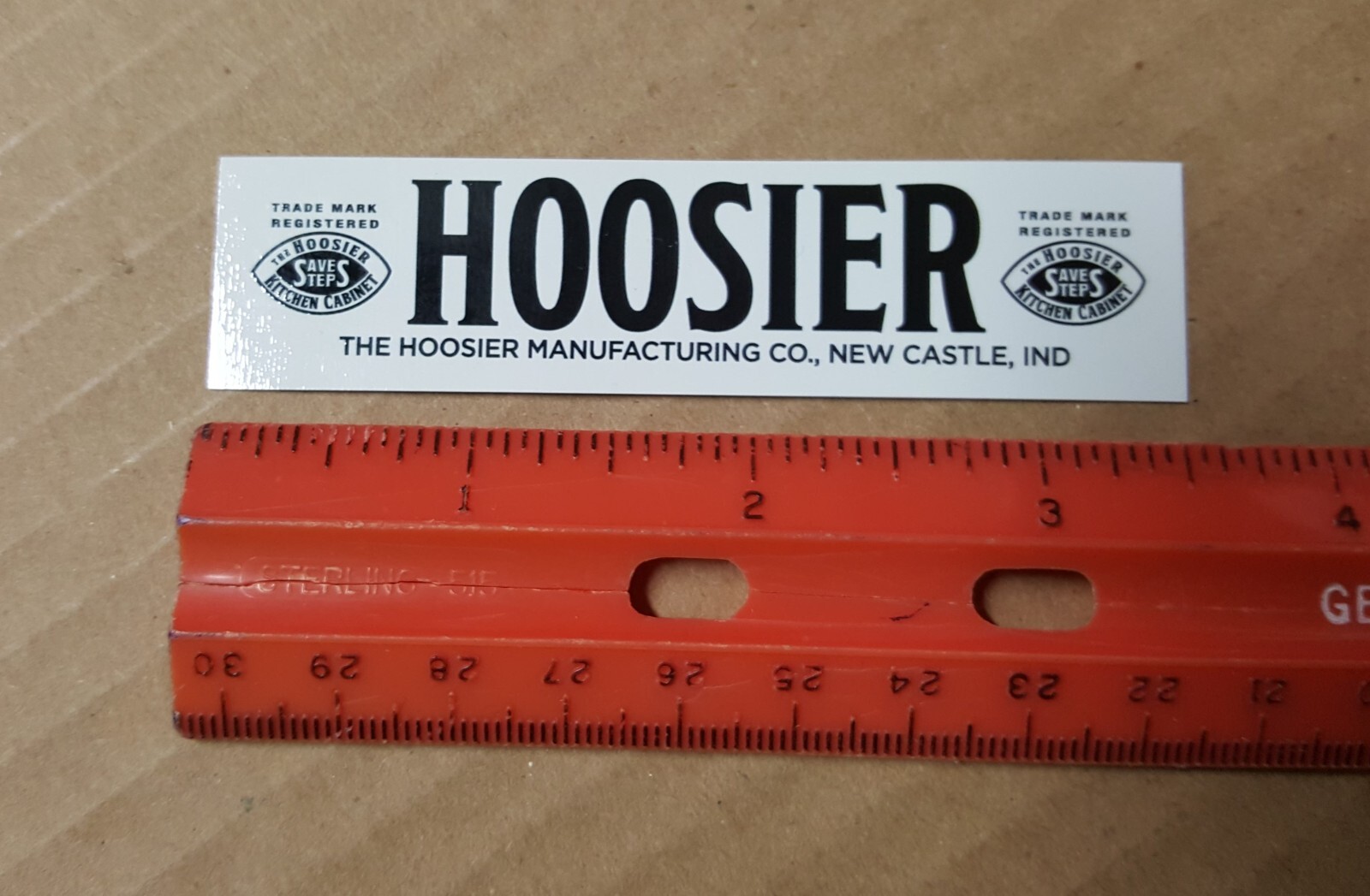 Hoosier Kitchen Cabinet name tag label plate New Castle IN