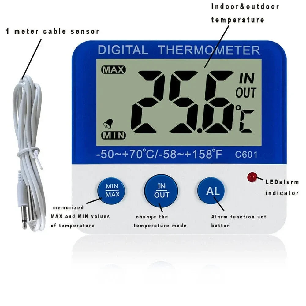 Digital Fridge Freezer Thermometer With Temperature Warning Alarm Max Min ℃/℉