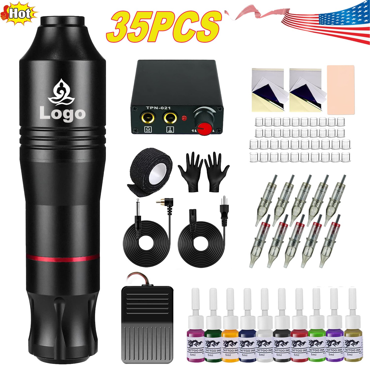 Wireless Tattoo Gun Kit Complete Rotary Pen Machine With Power Supply Ink Needle