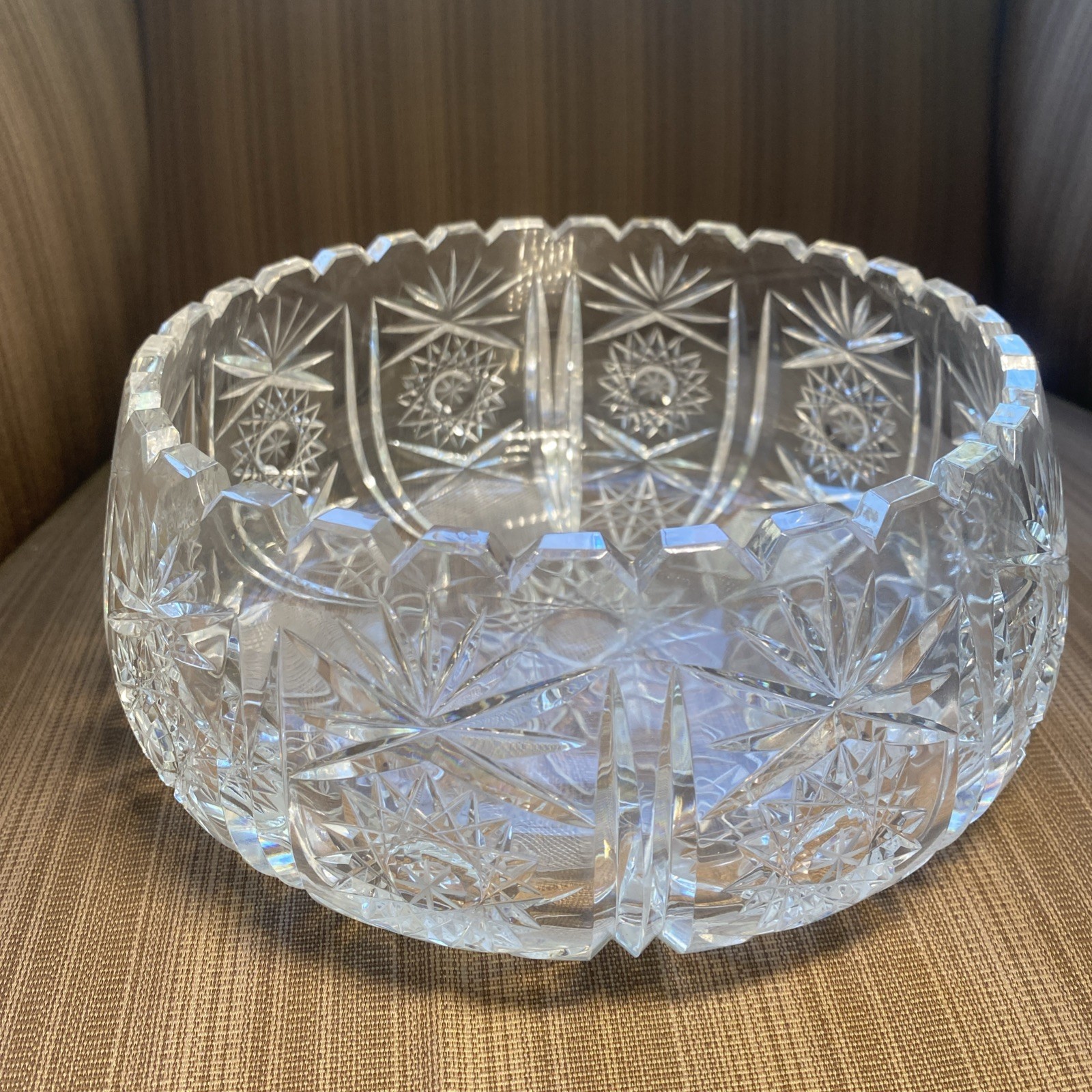 Vintage Hand-Cut ABP Crystal Bowl 8” Starburst & Fan Pattern Brilliant Sparkle