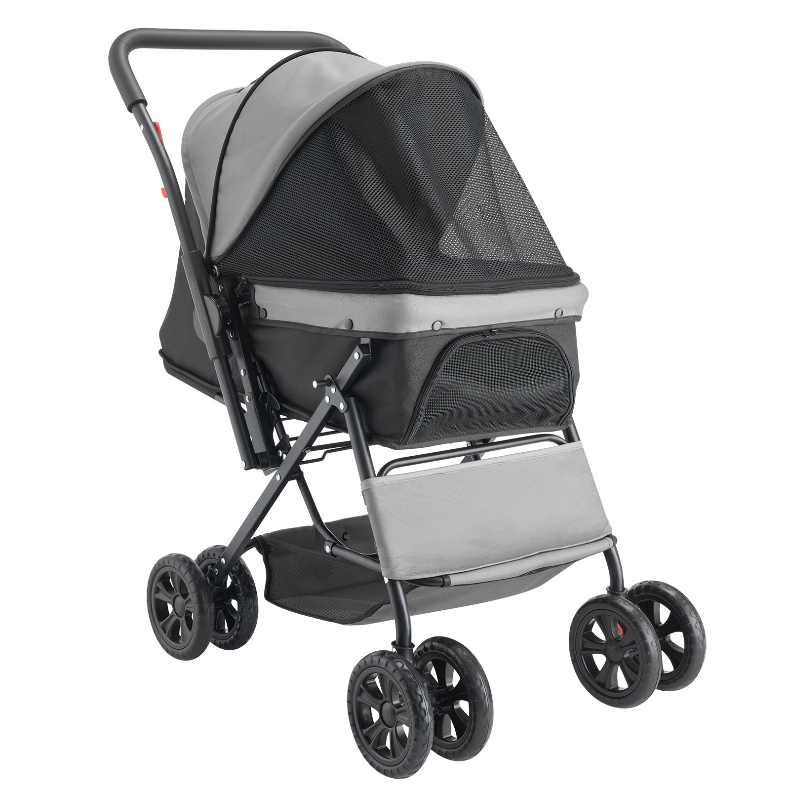 Pet Stroller Foldable 4 Wheels Travel Dog Stroller Reversible Handle up to 44lbs