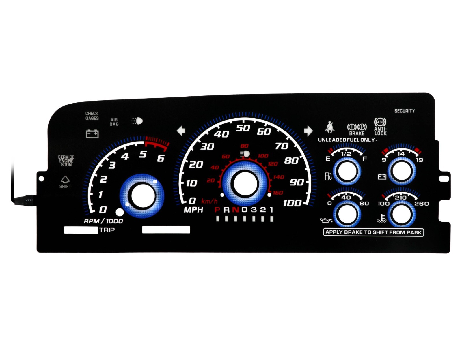 Blue Glow Gauge Black Overlay For 96-99 Chevy CK Truck Suburban Tahoe Cluster