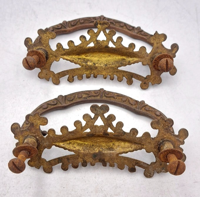 Antique Handles Hardware Furniture Vintage Drawer Pulls Old Brass Pair