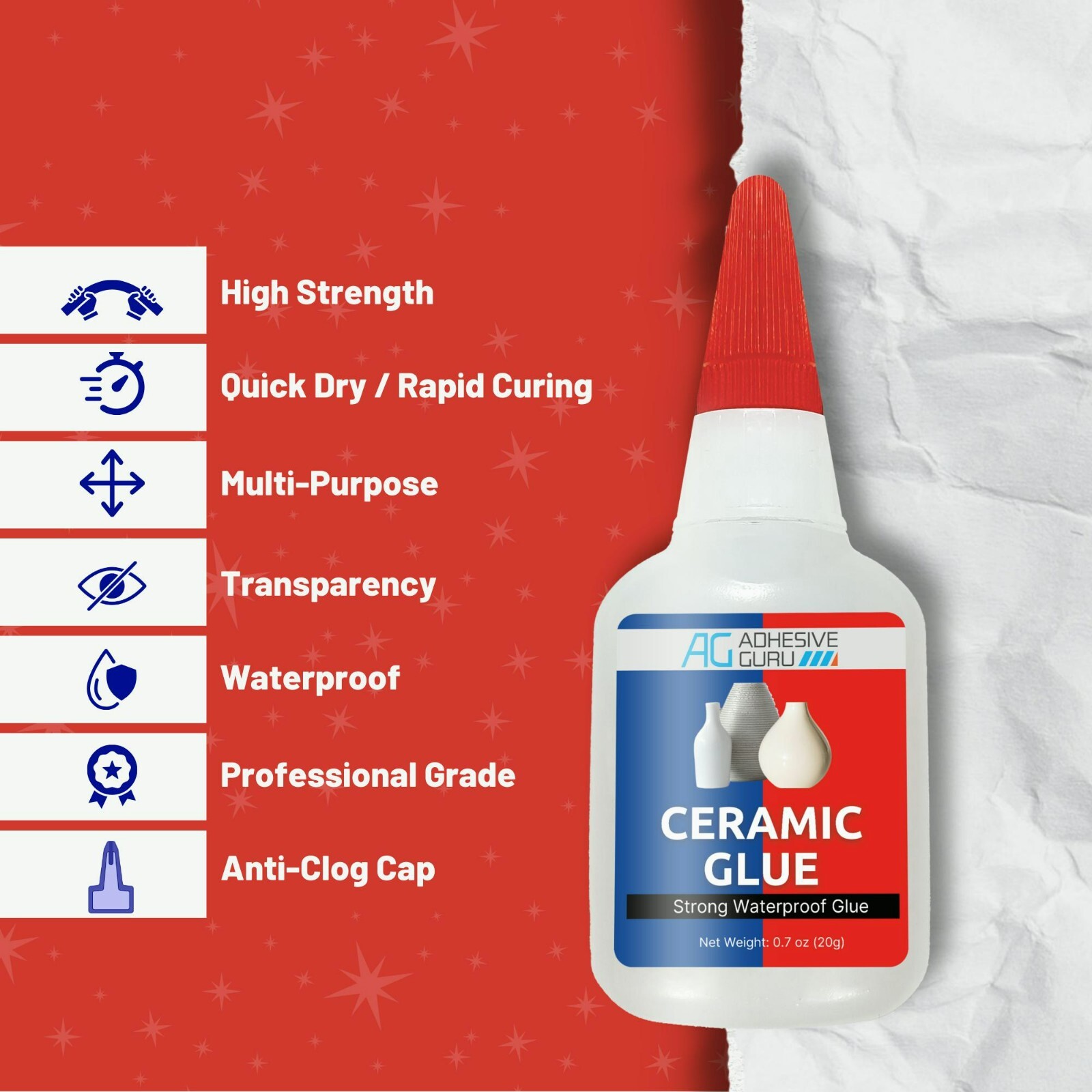 Adhesive Guru Ceramic Glue (0.7 oz) Super Glue for Pottery, Porcelain