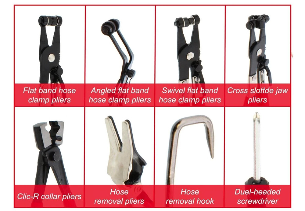 10Pc Hose Clamp Clip Remover Pliers Wire Long Reach Kit Fuel Oil Water Hose Tool