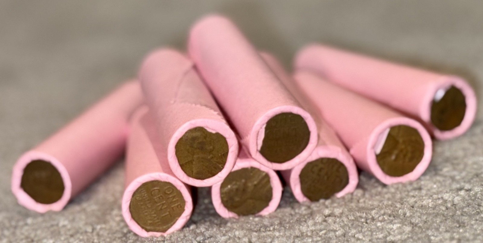 Pink wheat penny BU on end of unsearched circulated cents mixed dates mint marks