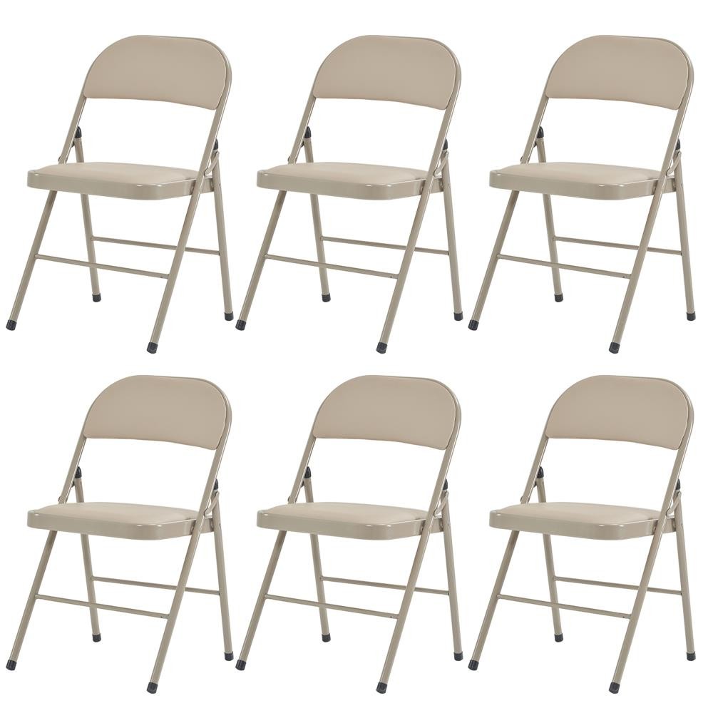 6pcs Folding Chairs PVC Upholstered Padded Seat Metal Frame Home Office
