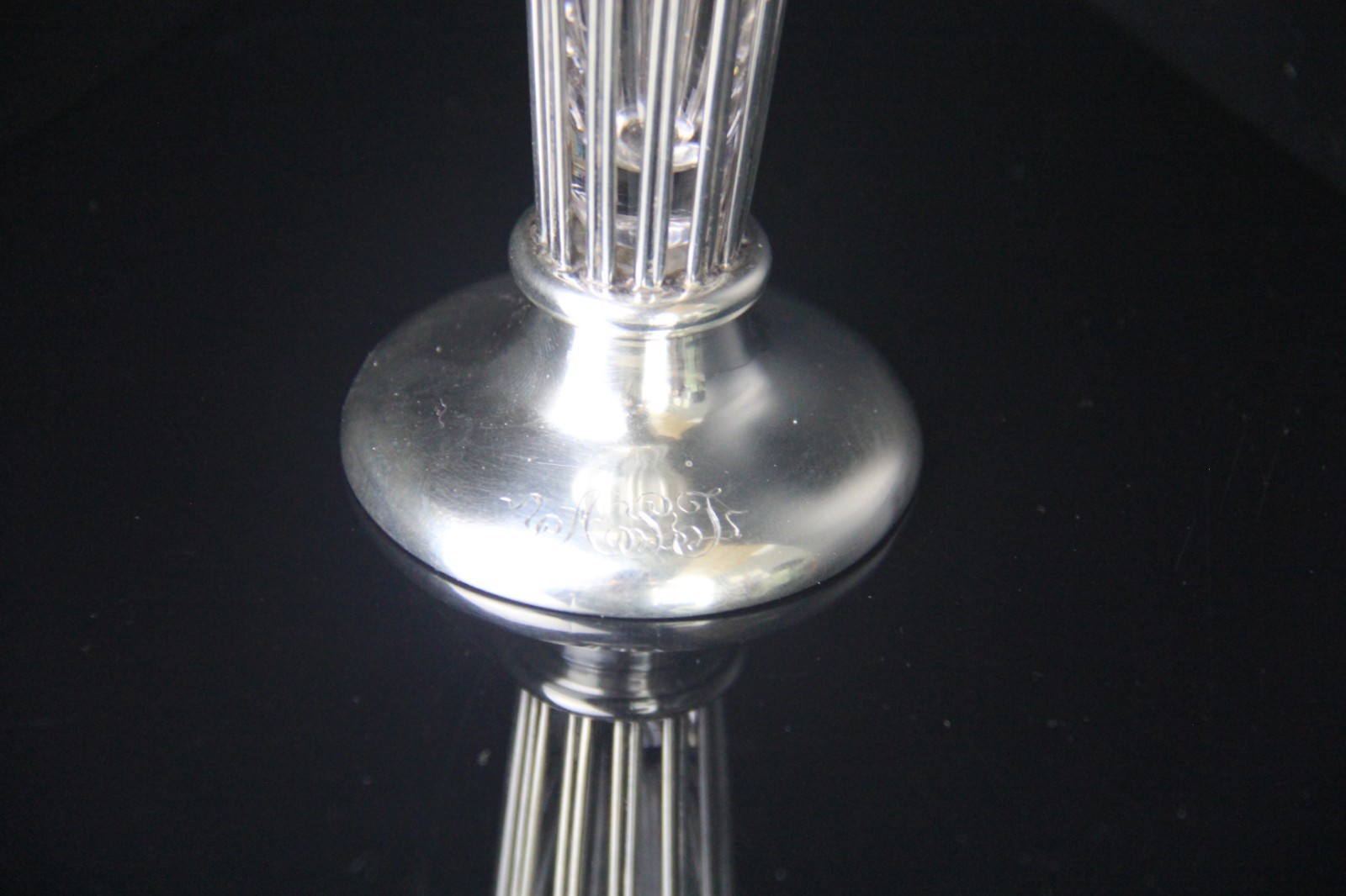 1907 J.B & Co. Birmingham Weighted Sterling Silver Vase with Glass Liner w/ Mono