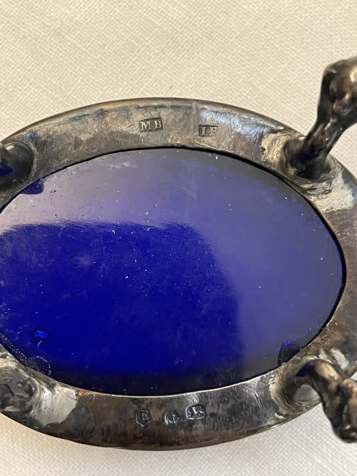 4 Victorian Sterling Silver Colbalt Salt Cellars with spoons (2 Stlg) 156g .925