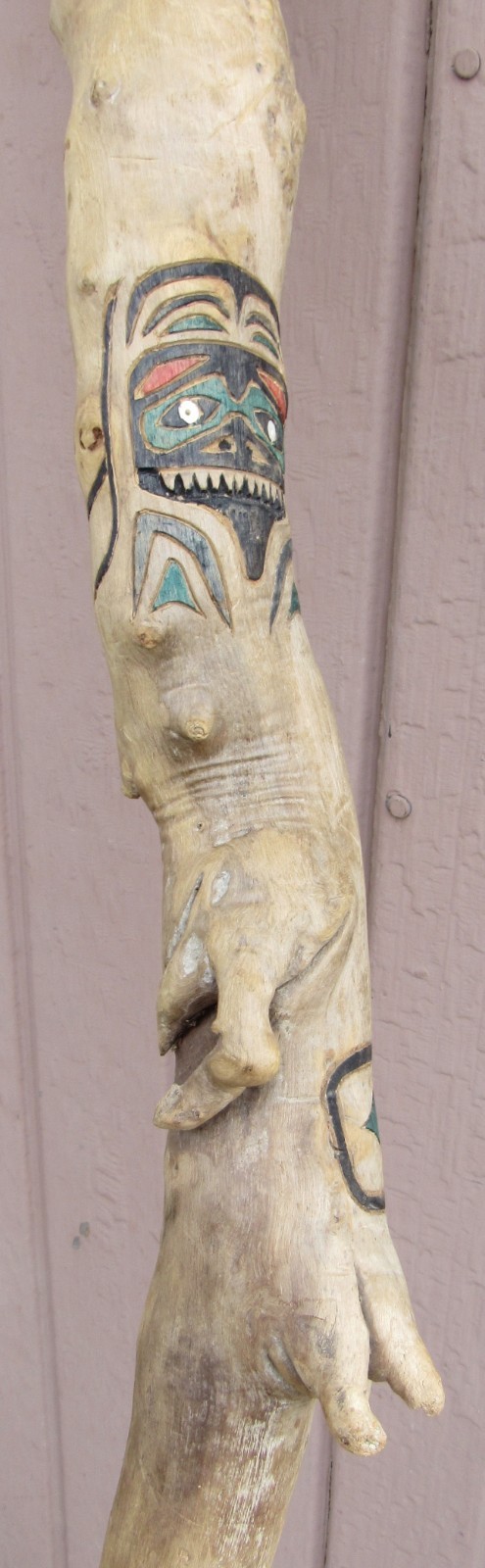 Northwest Coast Hand Carved SHAMAN Totem Walking Talking Stick Cane Pole STAFF